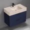 Blue Bathroom Vanity With Beige Travertine Design Sink, Floating, 32